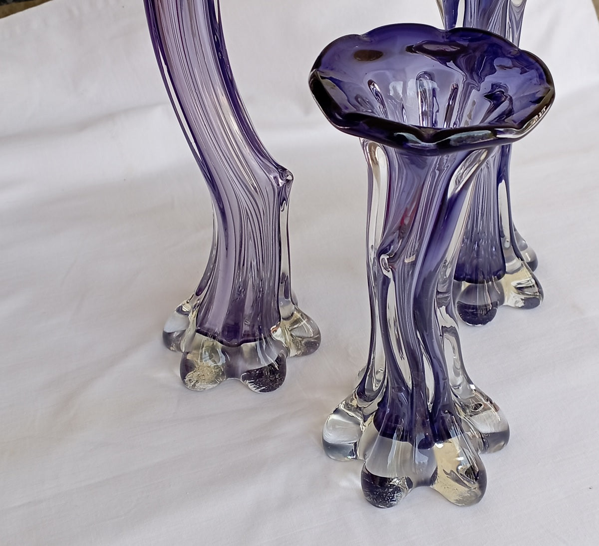 Beautiful Tree Trunk Vases Set with Elephant Feet - Vintage Set with 3 Vases from the 1950s