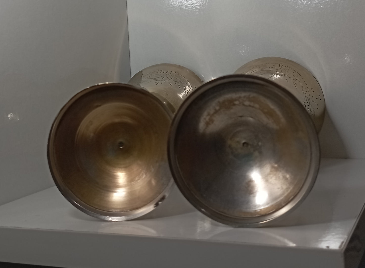 Vintage Mid-Century Indian Brass Wine Glasses - Etched Brass Goblet - Handmade