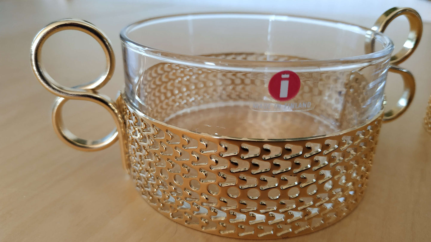 Finnish Vintage Design Sugar Bowl and Creamer with Gilded Handles - Designed by Timo Sarpaneva