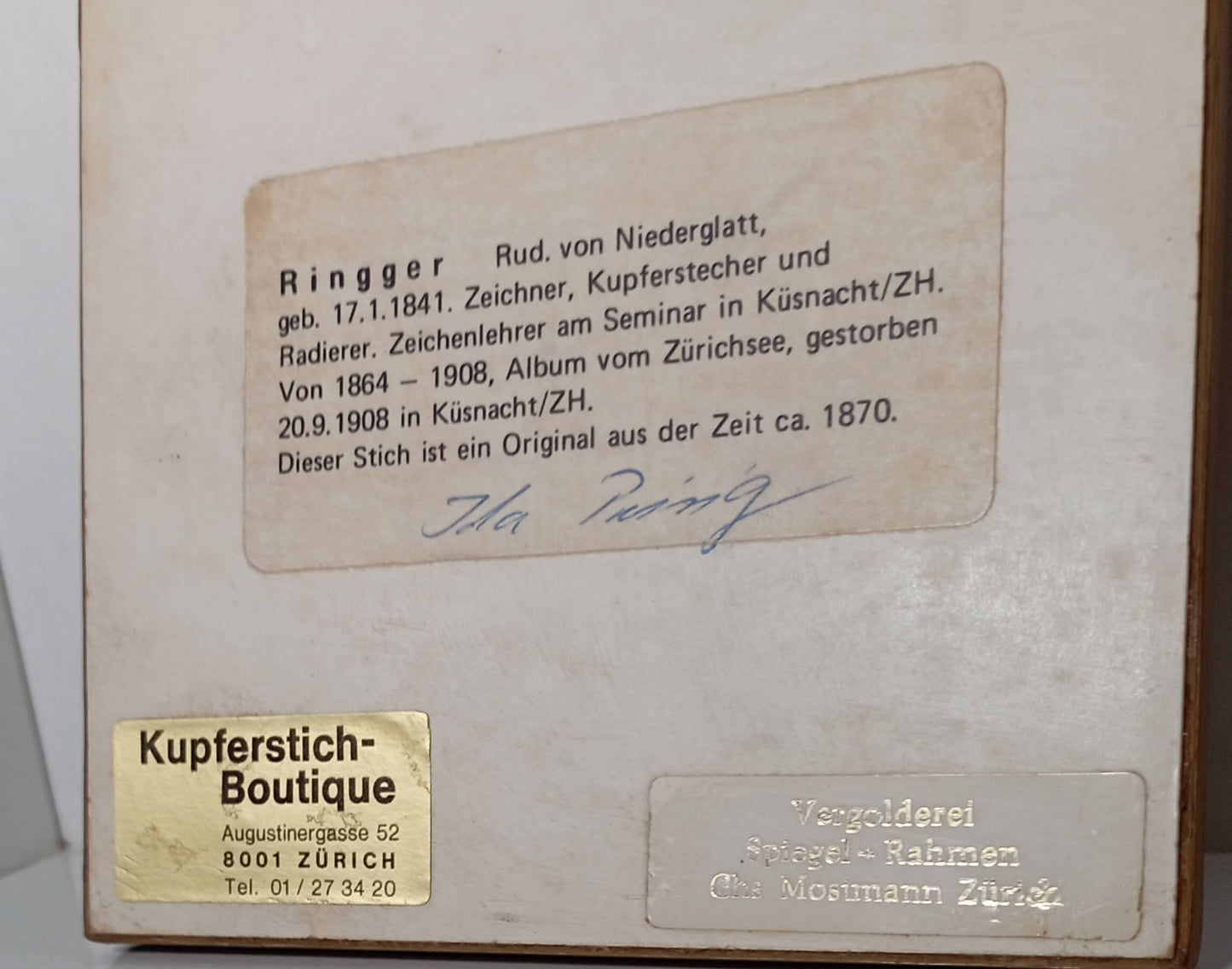 Miniature Copperplate Engraving of the Iconic Hotel Baur au Lac in Zurich, Switzerland from 1870