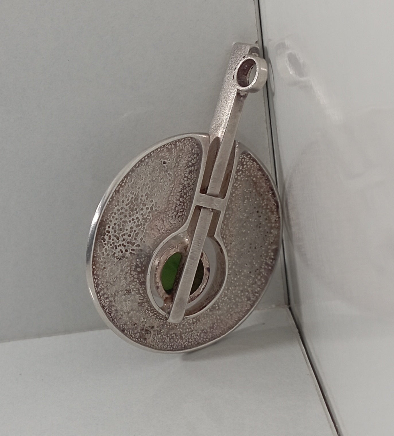 Vintage Silver Pendant in Scandinavian Style with a Green Semi-Precious Stone