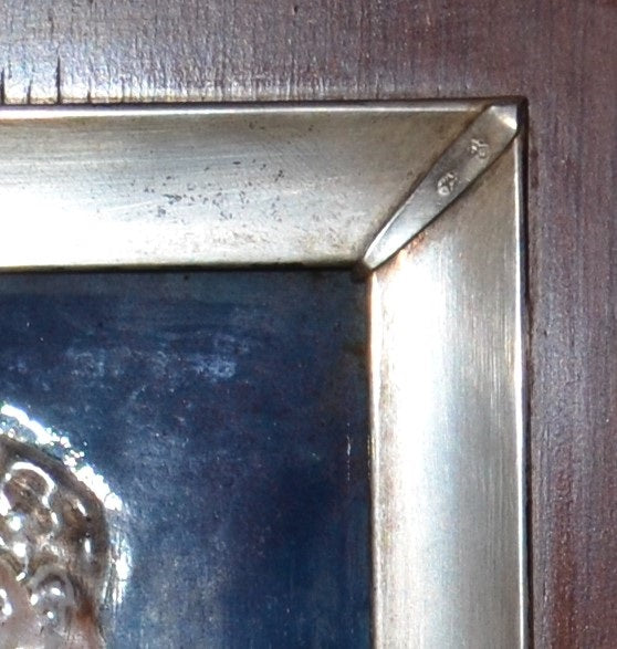 Vintage Reproduction Pablo Picasso - Enamelled Porcelain Picture in Real Silver and Wooden Frame